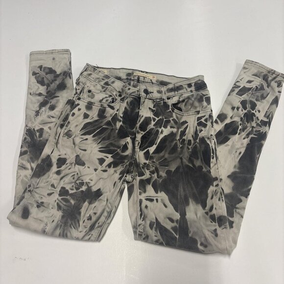 Levi Jeans 721 Womens 28 Black Bleached High Rise Acid Wash Punk Grunge - Picture 1 of 11